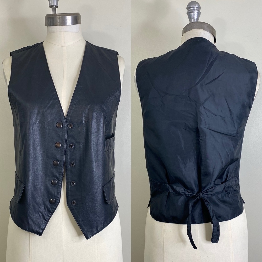 ANNEX LEATHER FRONT LEATHER BACK LINING VEST ONE CHEST POCKET TWO POCKET FLAP